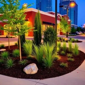 Commercial landscape maintenance crew servicing Nashville office park