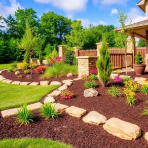 Residential landscape design and stone bed edging in Nashville Tennessee