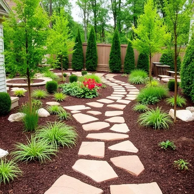 Established-neighborhood home landscaping in Goodlettsville, Tennessee
