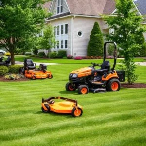 Lawn mowing crew and equipment servicing Nashville neighborhood