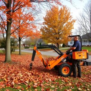 Fall cleanup crew removing leaves in Middle Tennessee yard